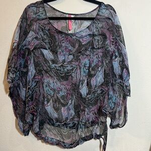 Cinnamon Silk Short Sleeve Butterfly Top Blouse Small